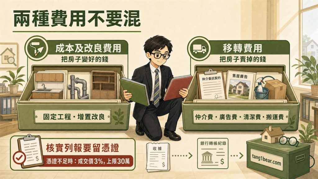 小唐比較房地合一申報中的成本及改良費用與出售移轉費用