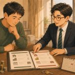屋主與房仲在桌前比較兩份買方出價的總價、貸款、交屋日期與設備條件