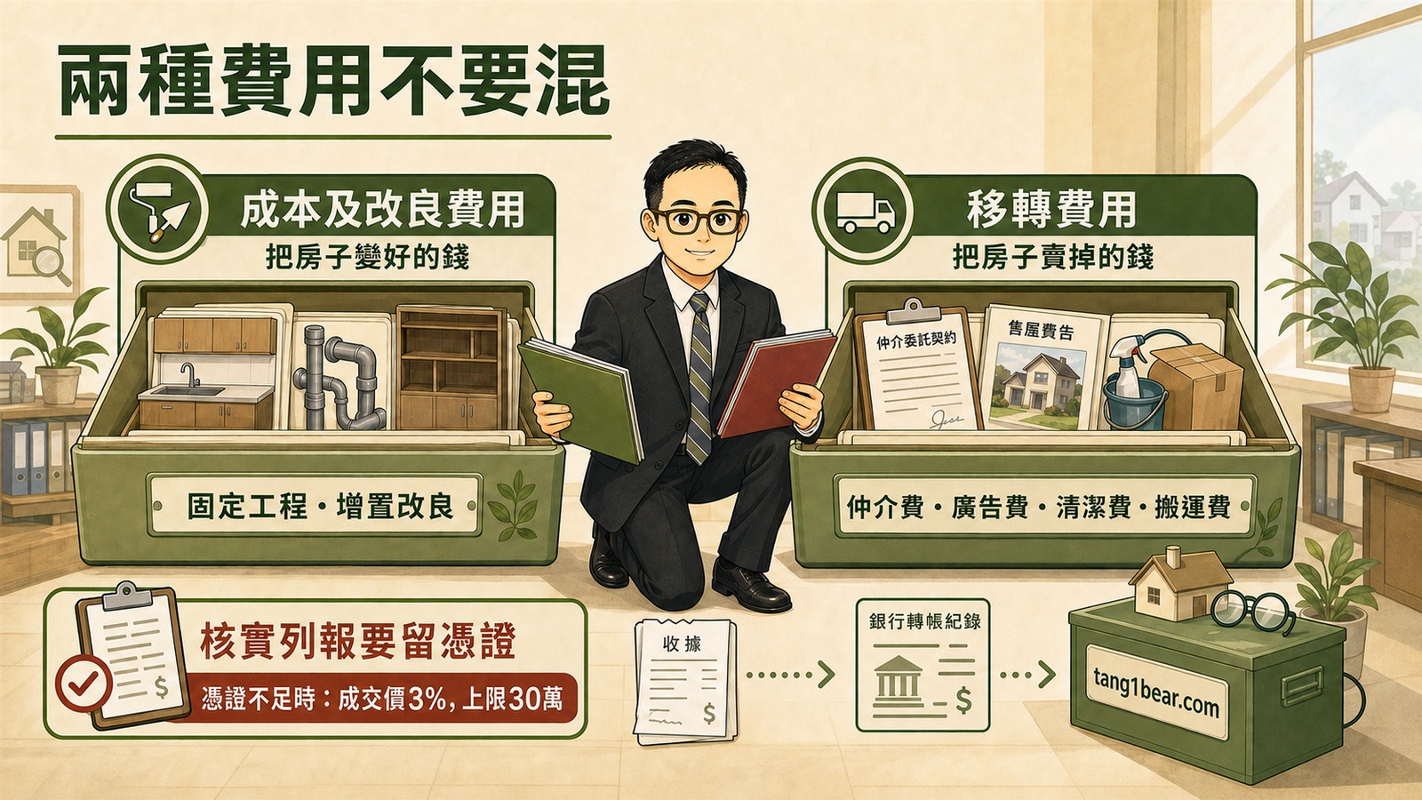 小唐比較房地合一申報中的成本及改良費用與出售移轉費用
