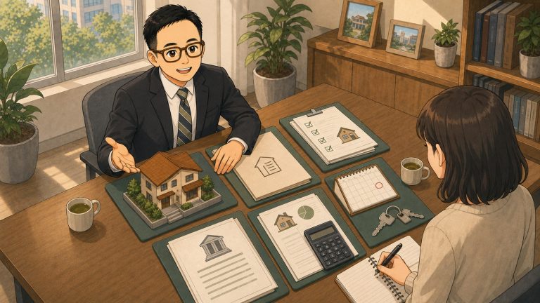 老唐向屋主說明賣房前的產權、貸款、稅費與文件準備